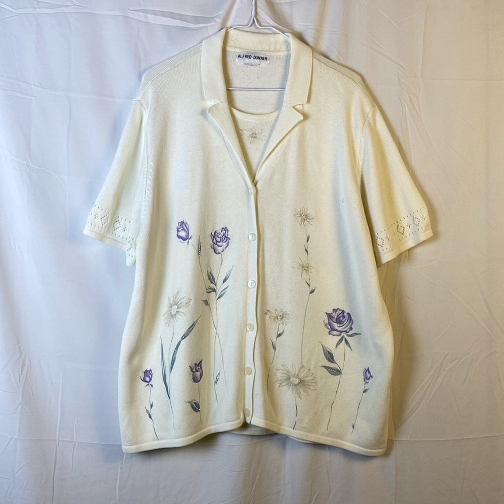 Alfred Dunner Cardigan Blouse Size 2X with Rose Floral Accents